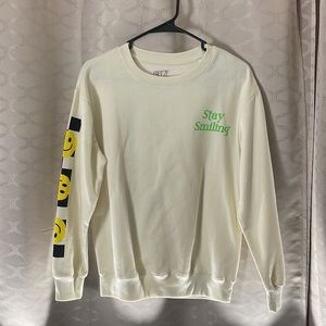 Stay Smiling Off White Color Crewneck Sweater